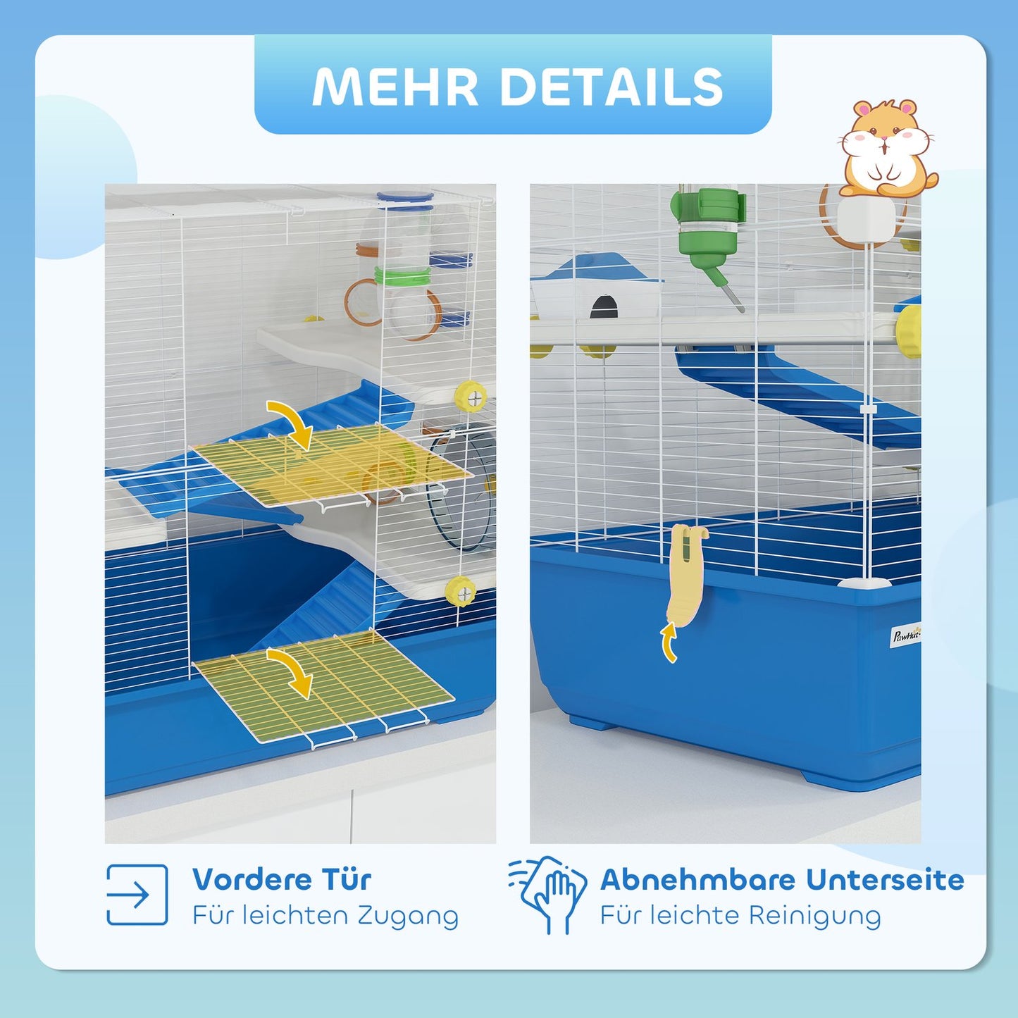 4-story hamster cage with wheels and accessories, blue
