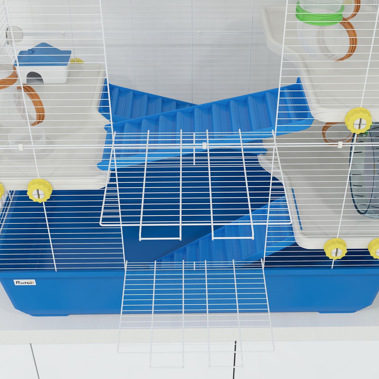 4-story hamster cage with wheels and accessories, blue