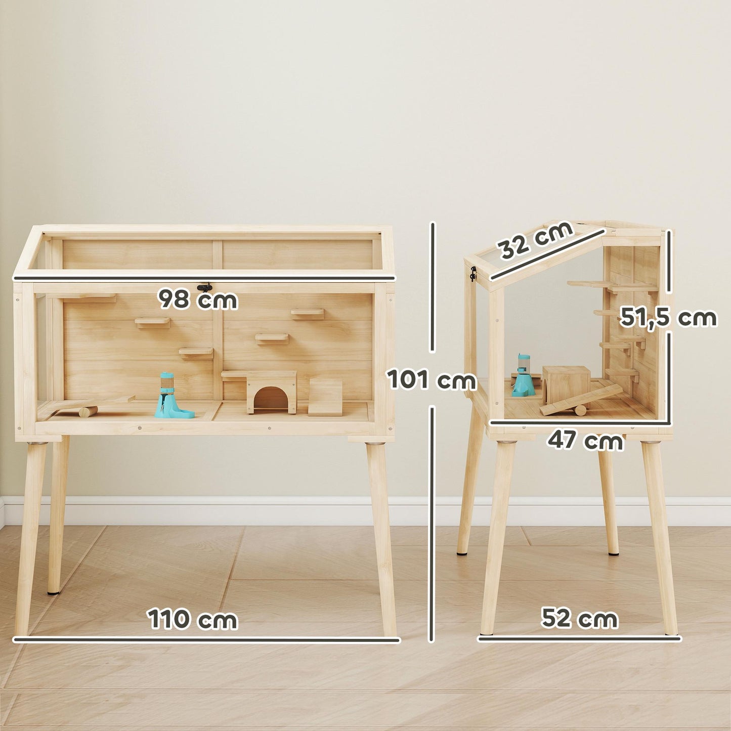 Hamster Cage with Accessories, 110x52x101 cm, Wood/Plastic