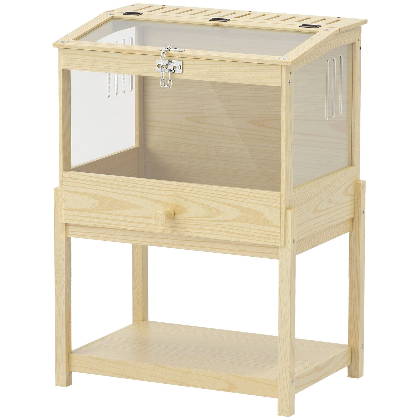Hamster Cage with Storage Shelf, Natural Wood, 2 Levels