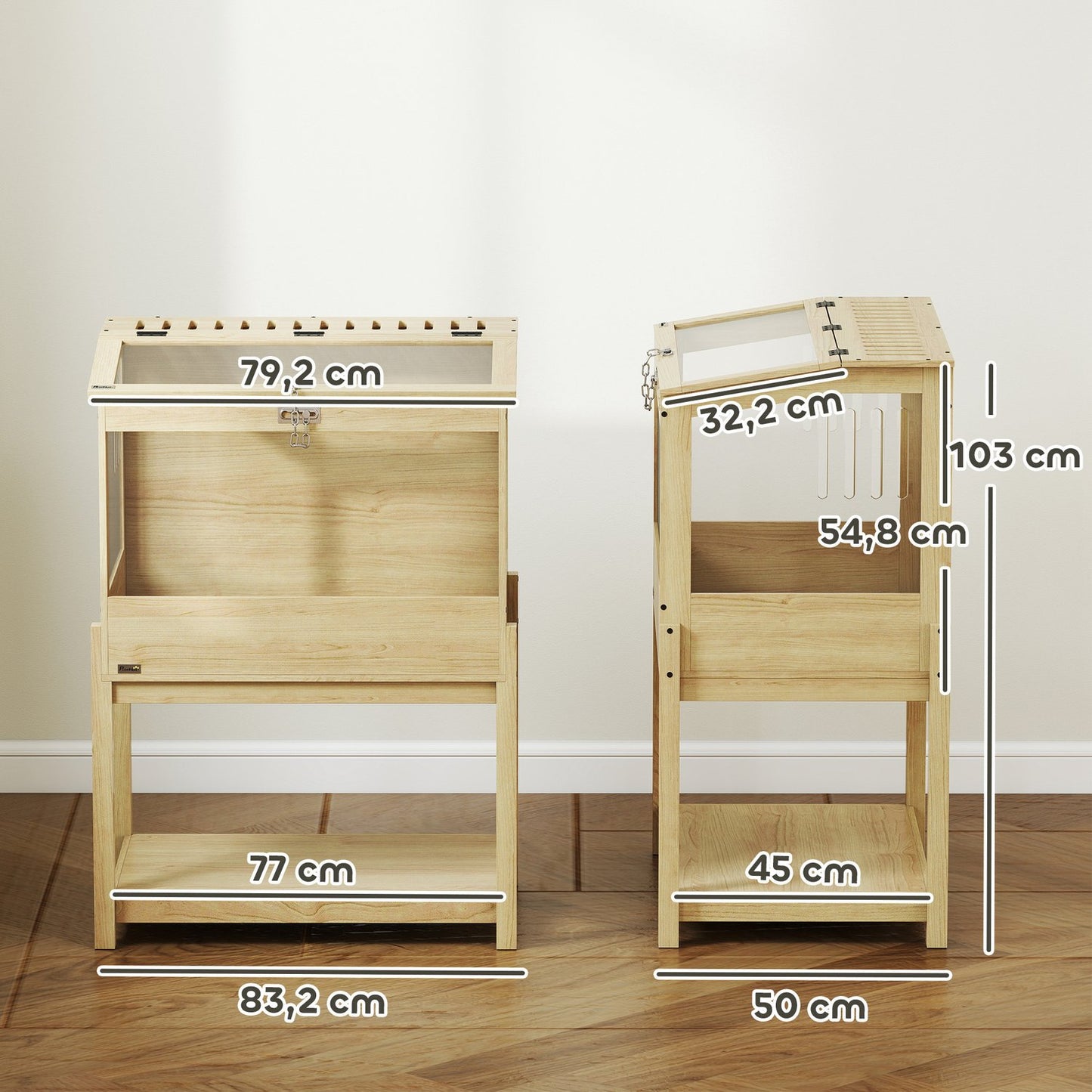 Hamster Cage with Storage Shelf, Natural Wood, 2 Levels
