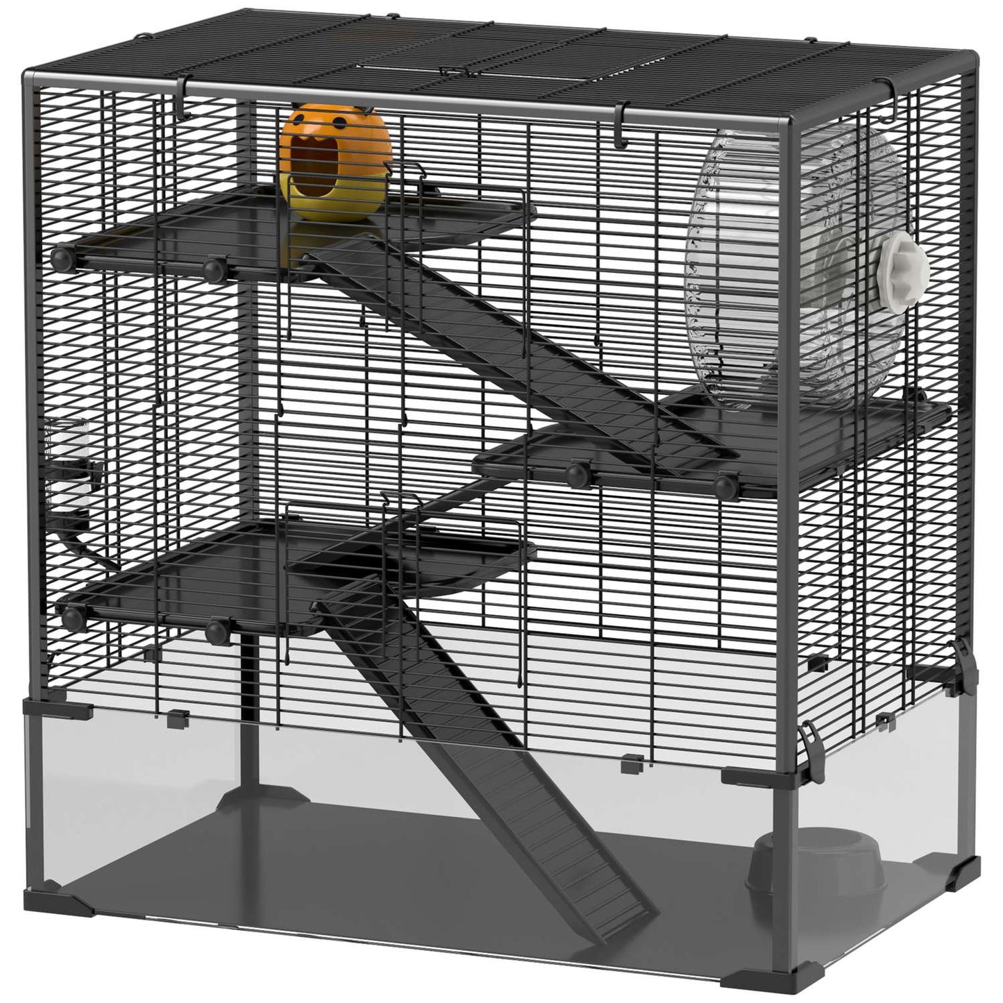 Dwarf hamster cage, 4-tier with accessories, glass base
