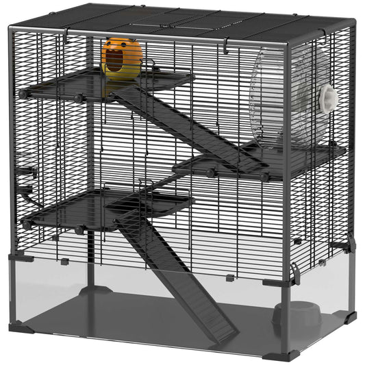 Dwarf hamster cage, 4-tier with accessories, glass base