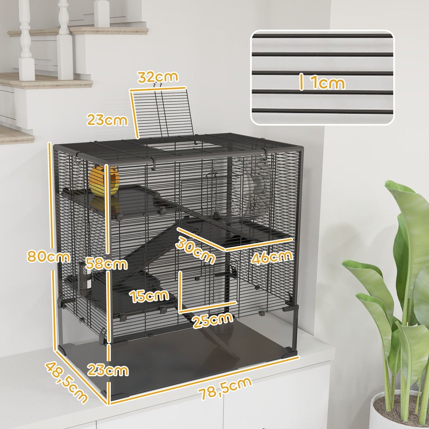 Dwarf hamster cage, 4-tier with accessories, glass base