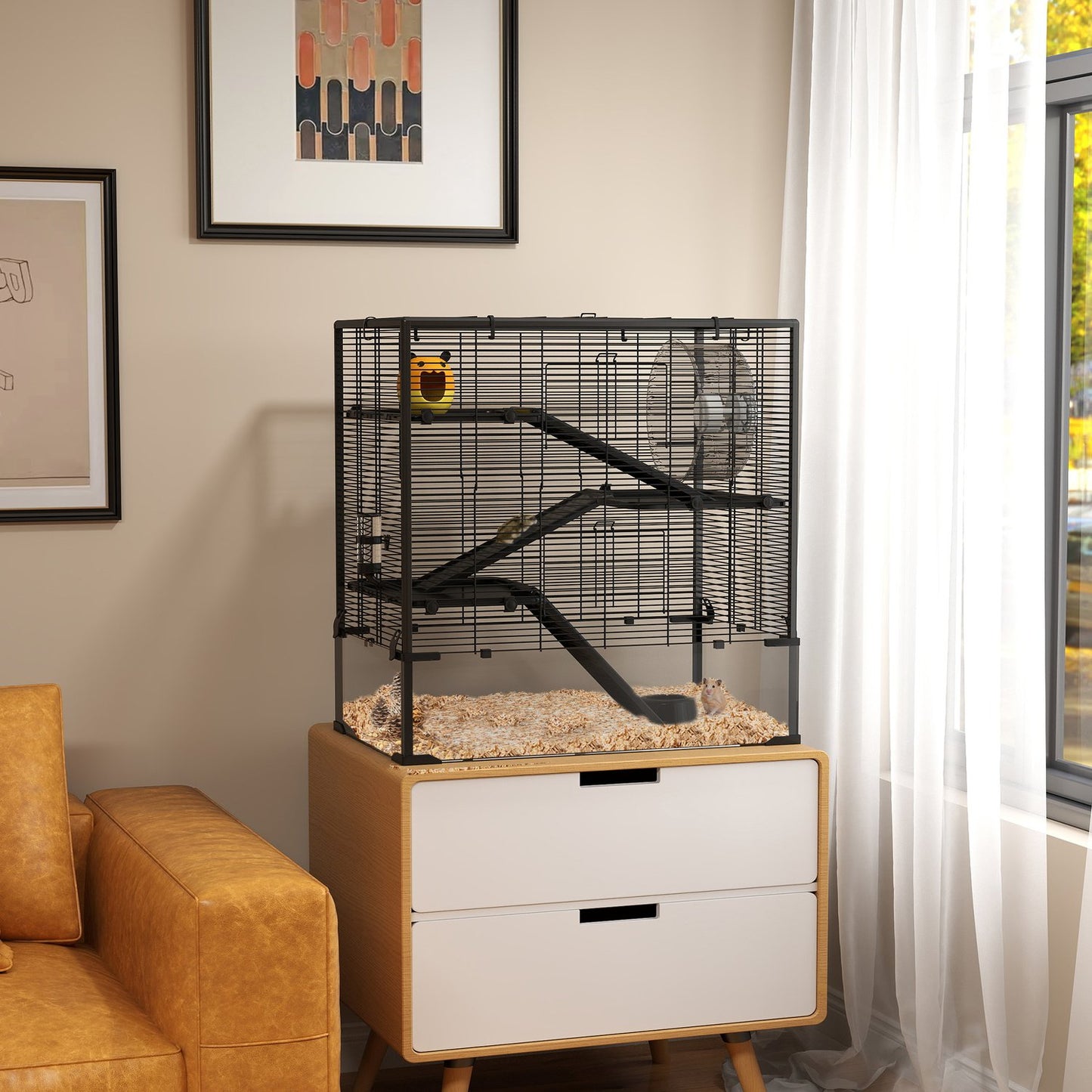 Dwarf hamster cage, 4-tier with accessories, glass base