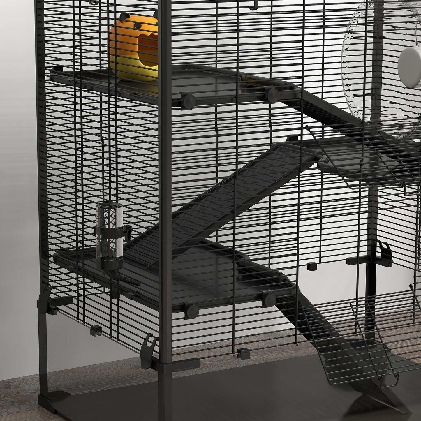 Dwarf hamster cage, 4-tier with accessories, glass base