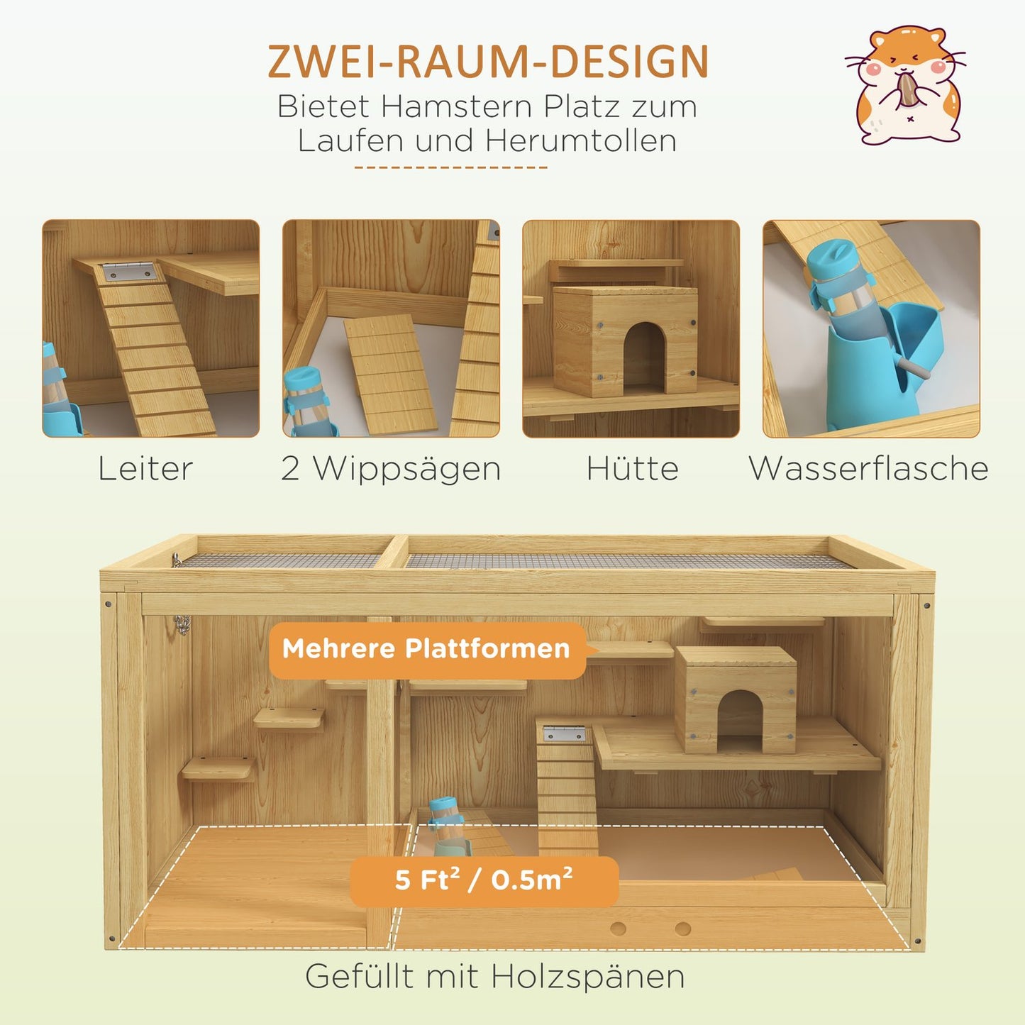 Wooden gerbil cage - 100 cm playhouse with swings and ladders