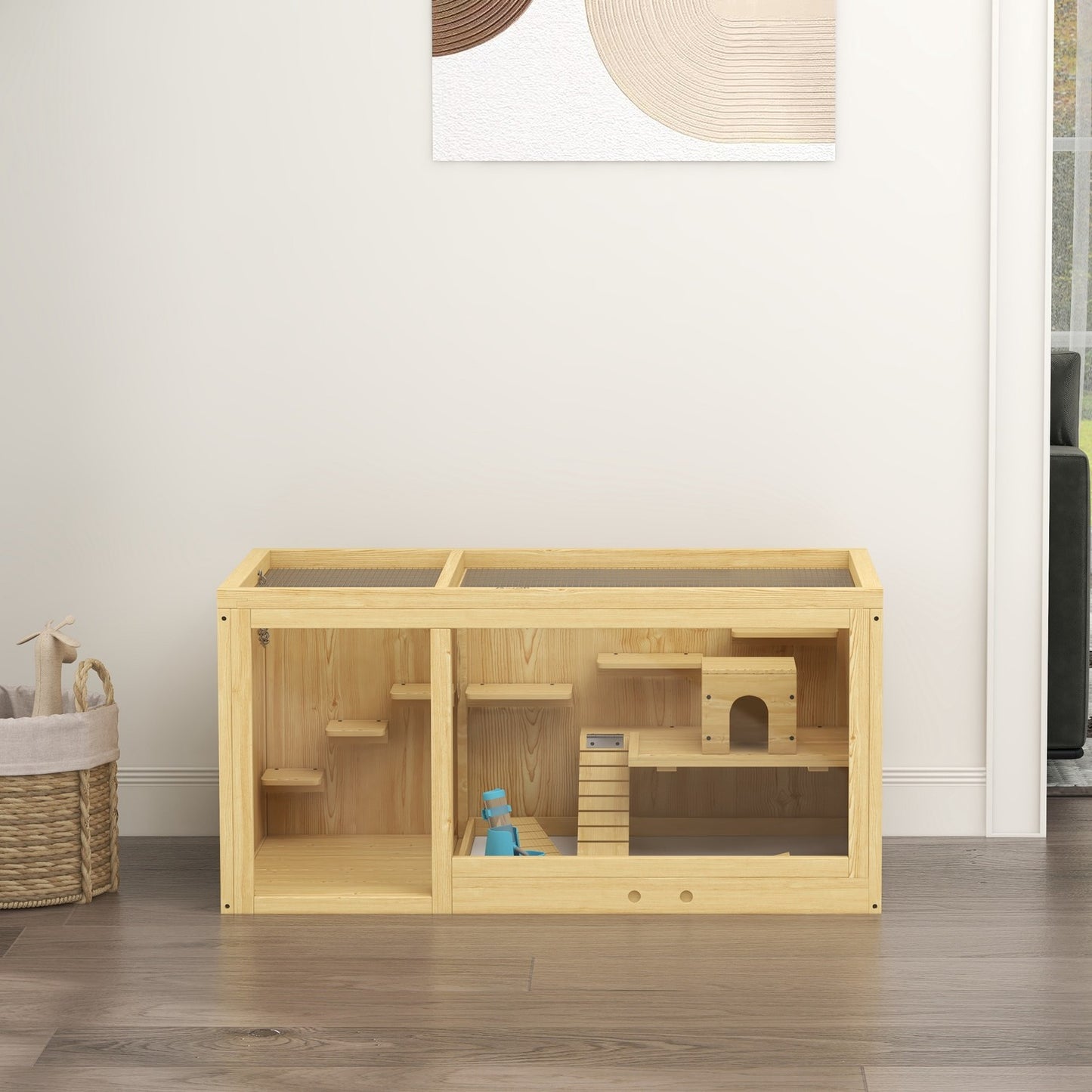 Wooden gerbil cage - 100 cm playhouse with swings and ladders