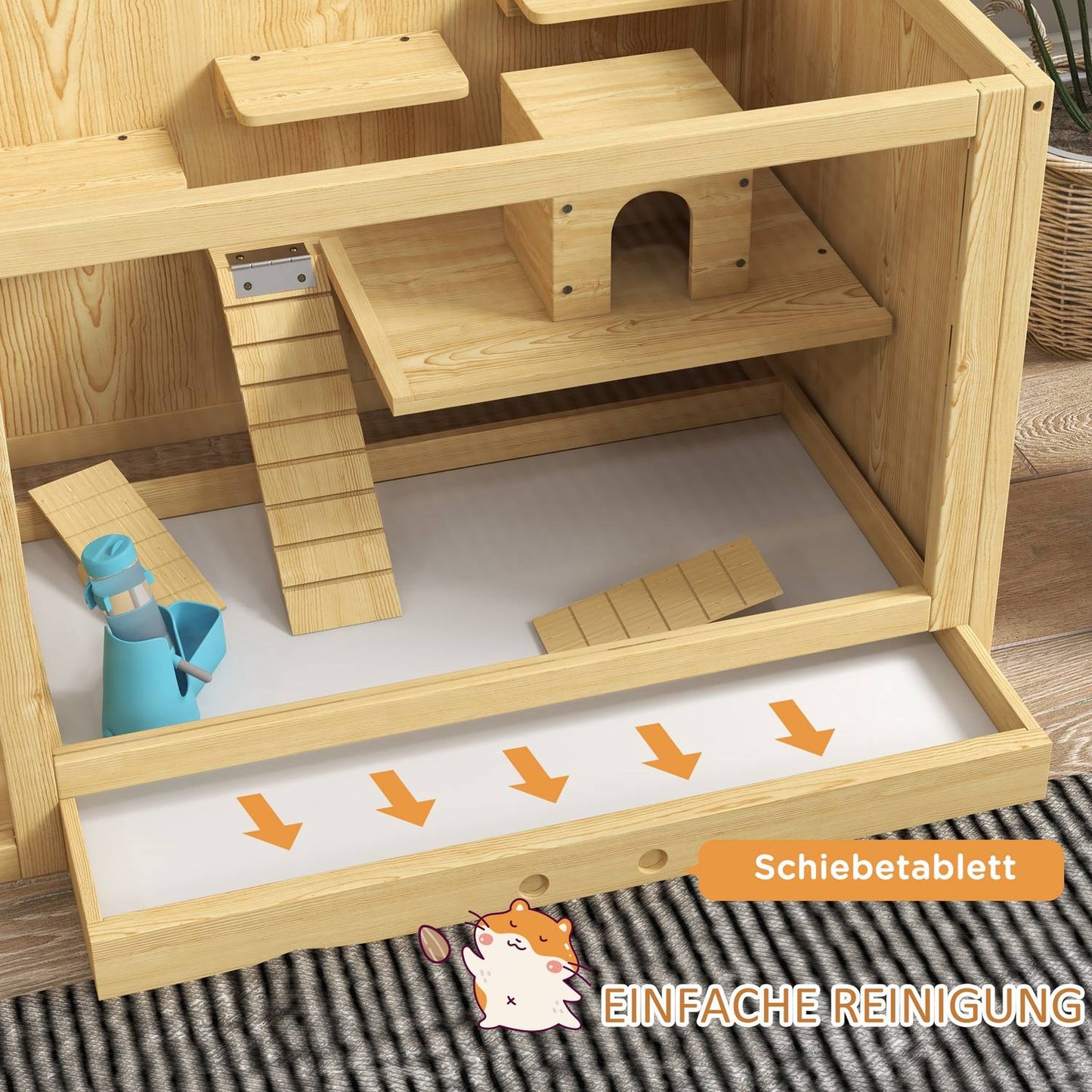Wooden gerbil cage - 100 cm playhouse with swings and ladders