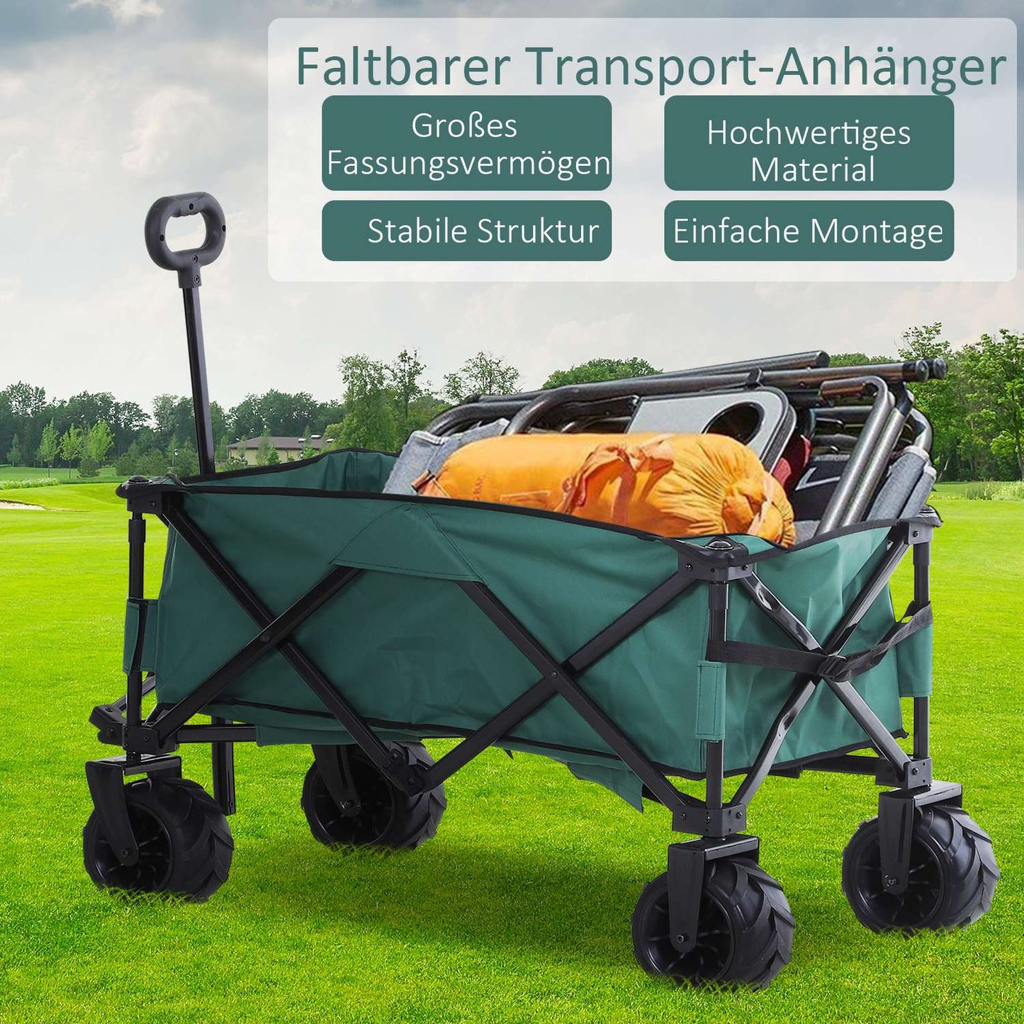 Folding metal garden cart - 360° telescopic handle, 20 kg capacity
