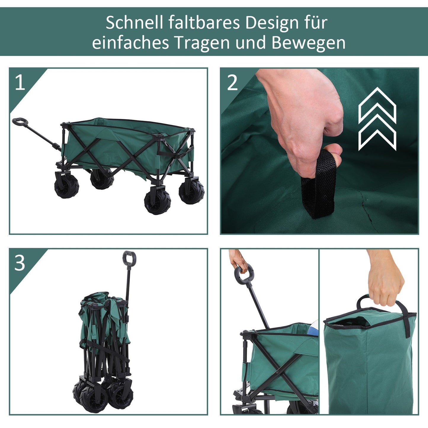 Folding metal garden cart - 360° telescopic handle, 20 kg capacity