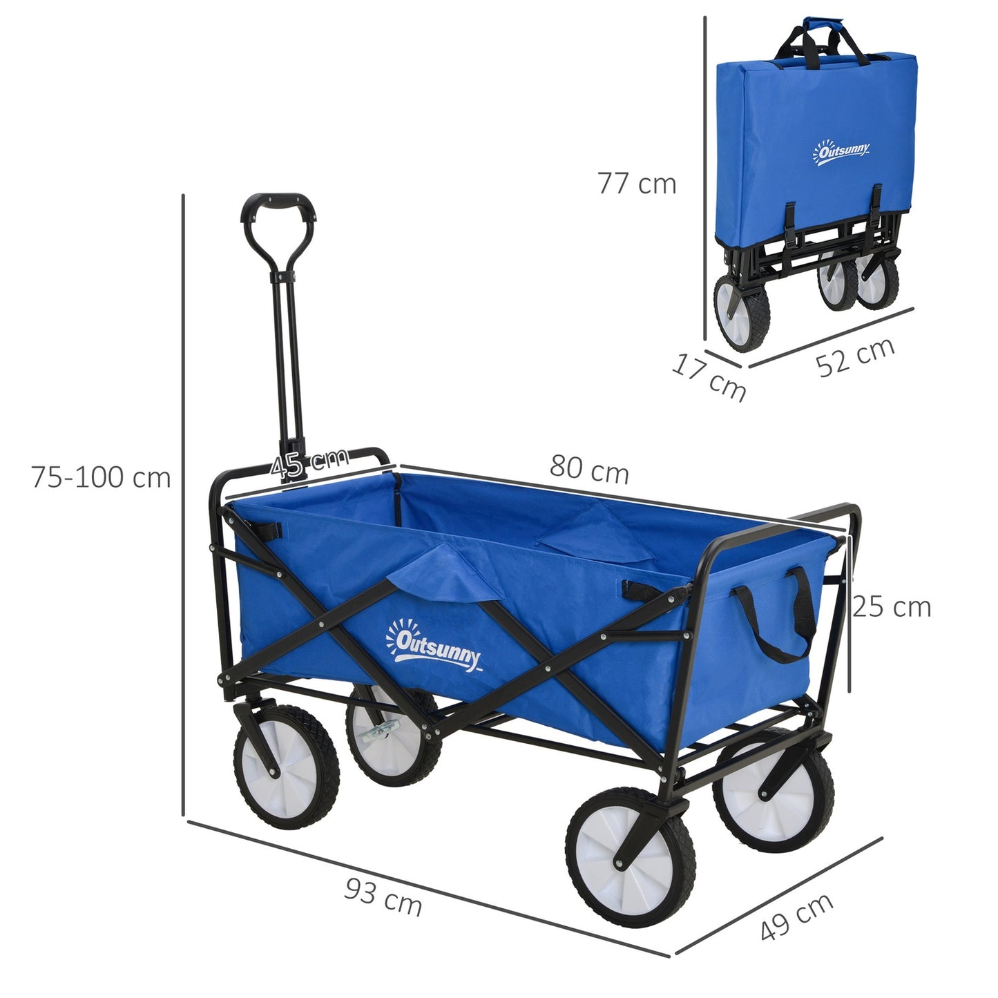 Folding steel garden cart - 360° wheels, adjustable size