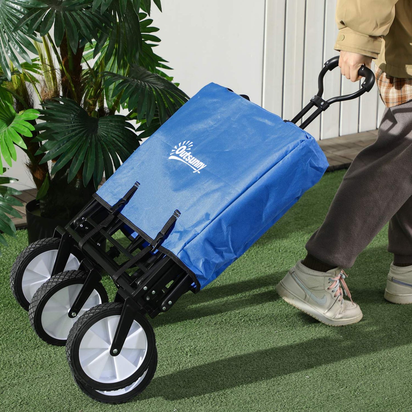 Folding steel garden cart - 360° wheels, adjustable size