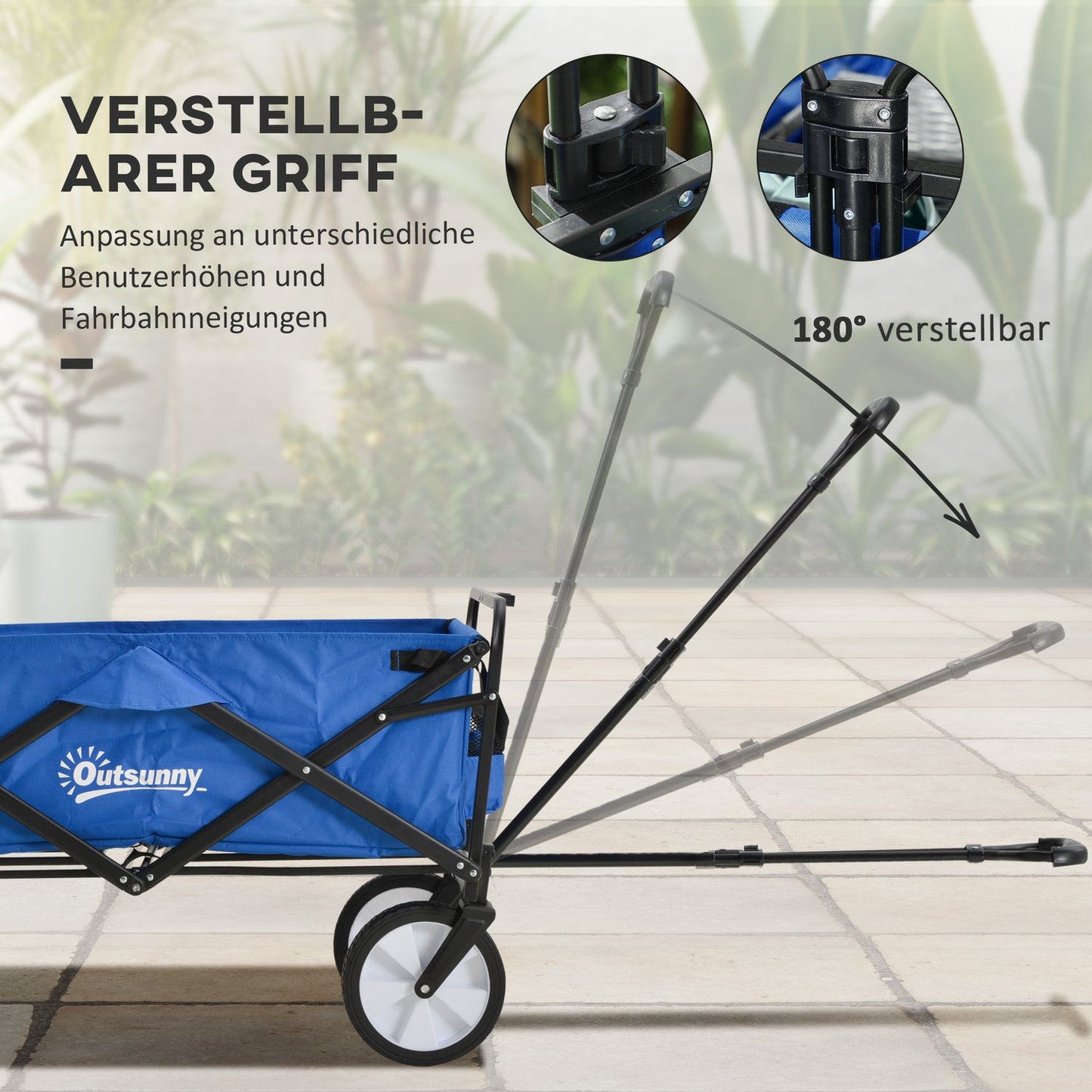Folding steel garden cart - 360° wheels, adjustable size
