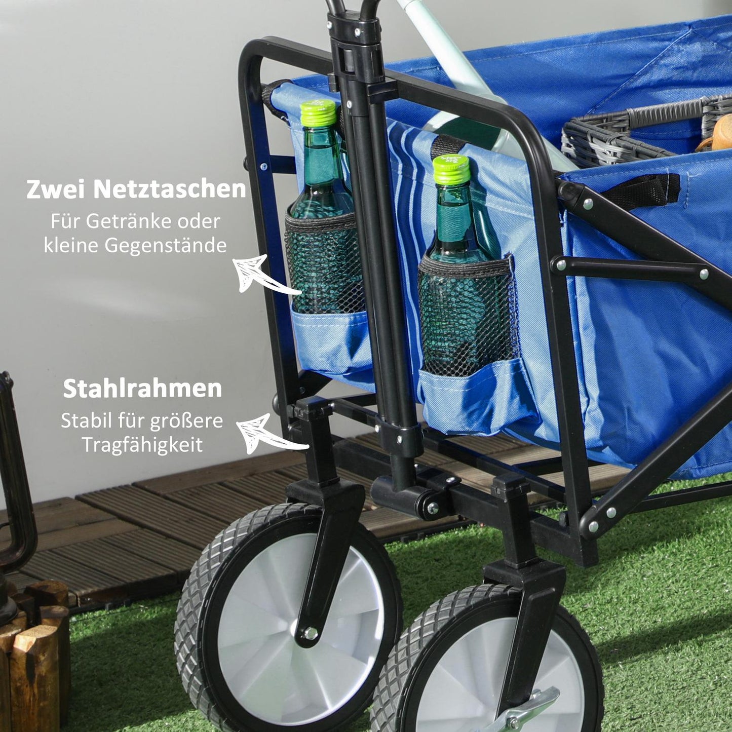 Folding steel garden cart - 360° wheels, adjustable size