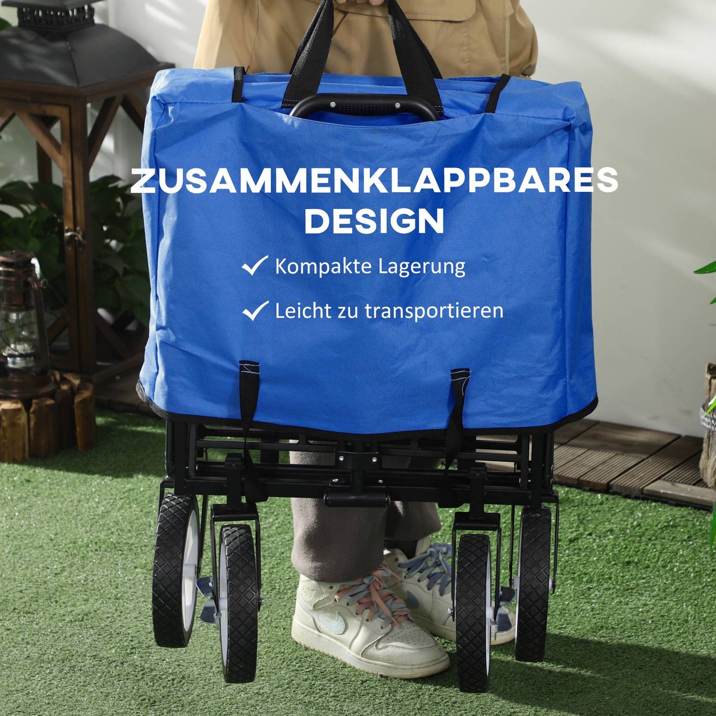 Folding steel garden cart - 360° wheels, adjustable size