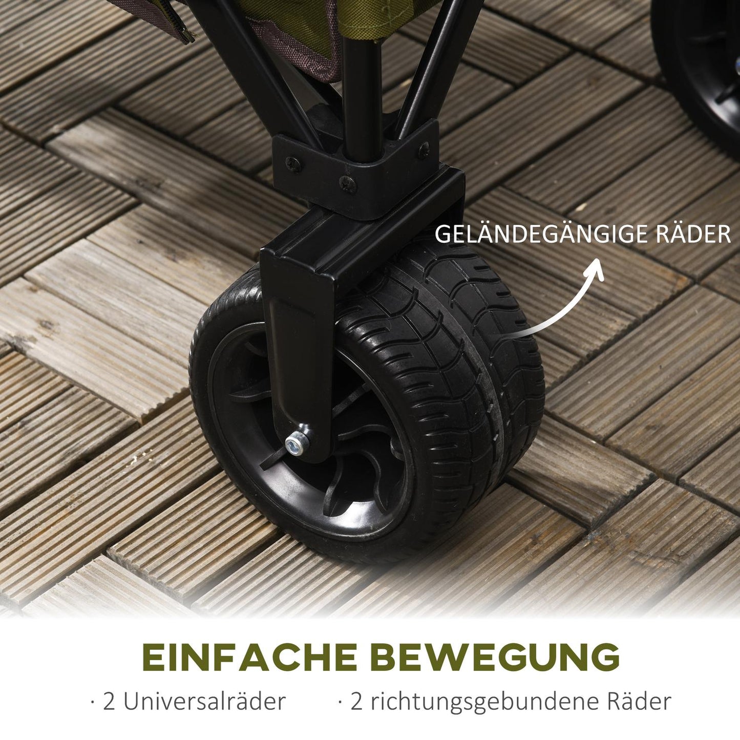 Folding handcart with adjustable handle, wide wheels, 120 kg capacity