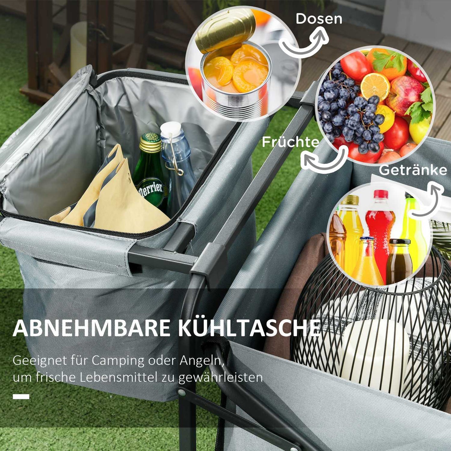Collapsible trolley with cooler bag, 120 kg capacity