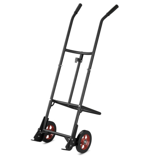 Hand truck for barrel transport with 2 rubber wheels & bell hook with spring black