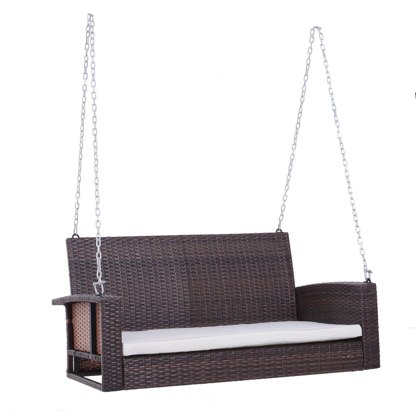 Rattan 2-seat garden swing with cushion - brown, 127x57.5x60 cm