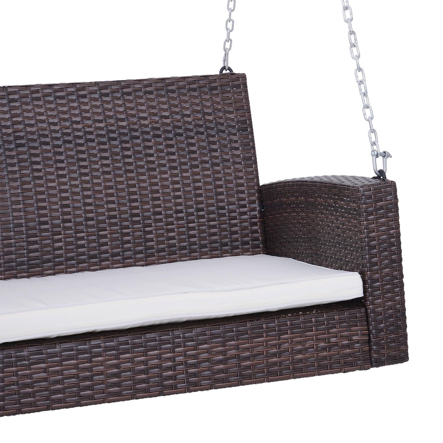 Rattan 2-seat garden swing with cushion - brown, 127x57.5x60 cm