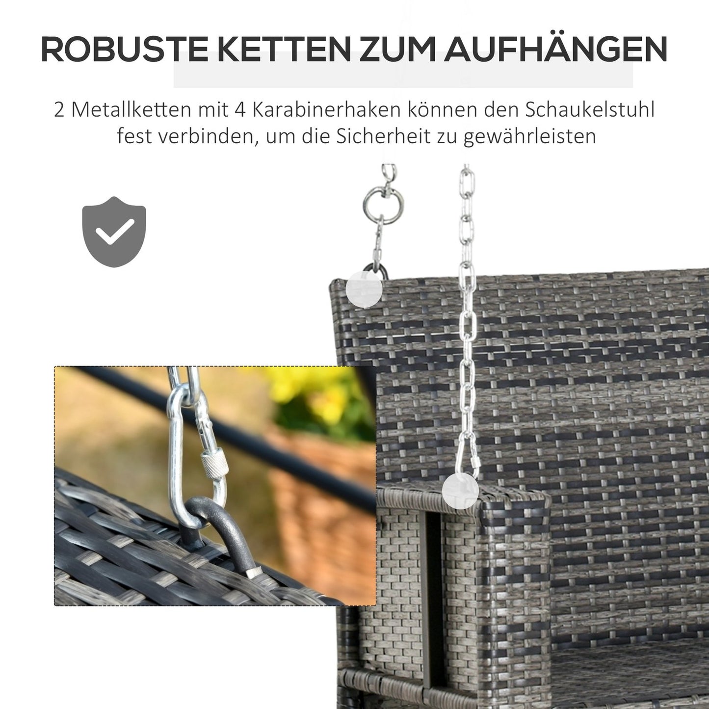 Rattan 2-seat swing with cushion - Grey, 127cm