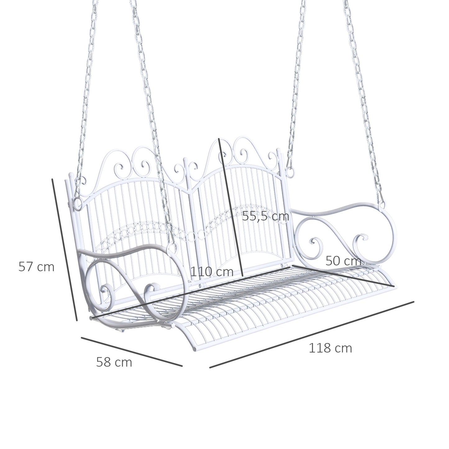 Metal hanging rocking bench, white, 118 x 58 x 57 cm