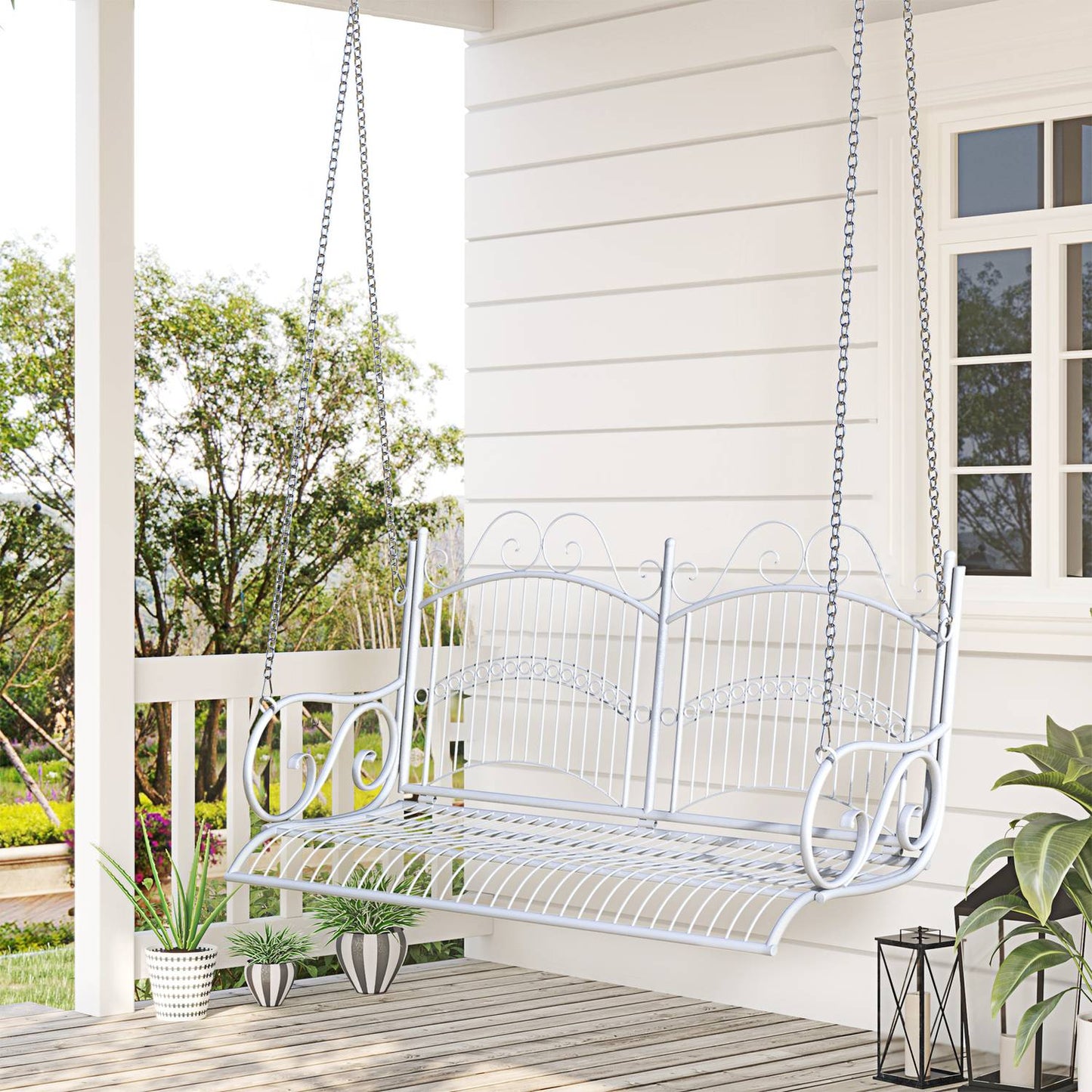 Metal hanging rocking bench, white, 118 x 58 x 57 cm