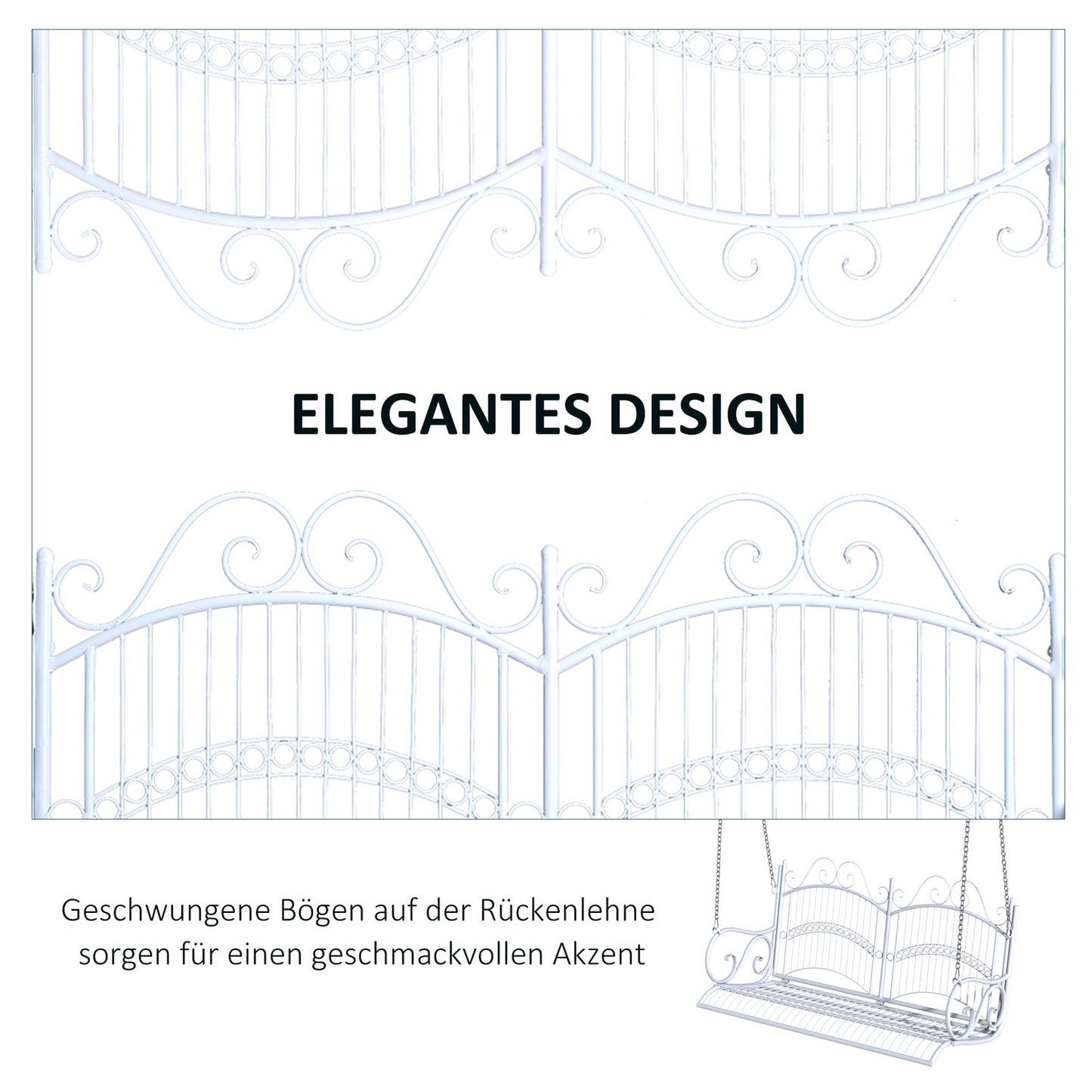 Metal hanging rocking bench, white, 118 x 58 x 57 cm