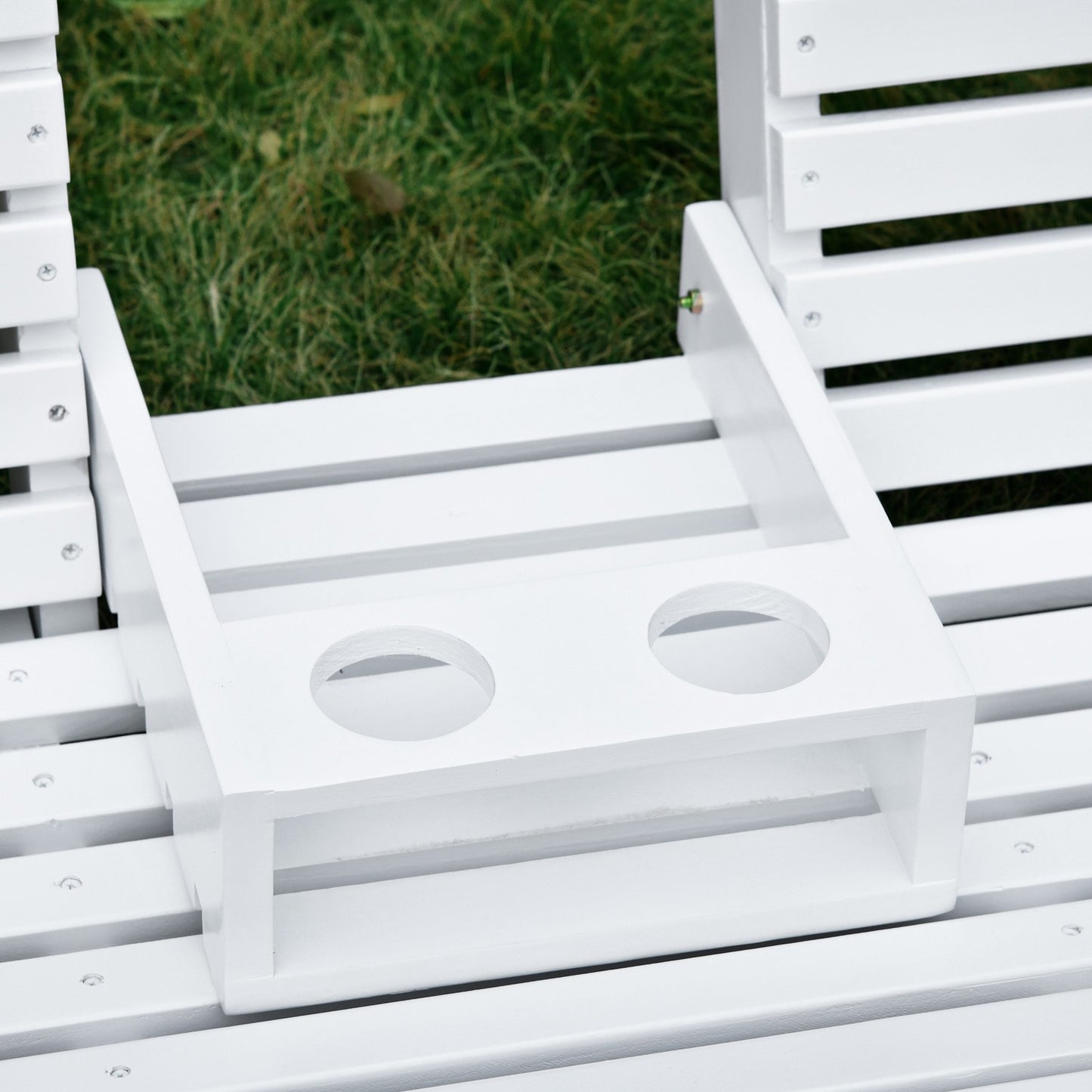 Garden swing bench with folding table, 2-3 seats, white