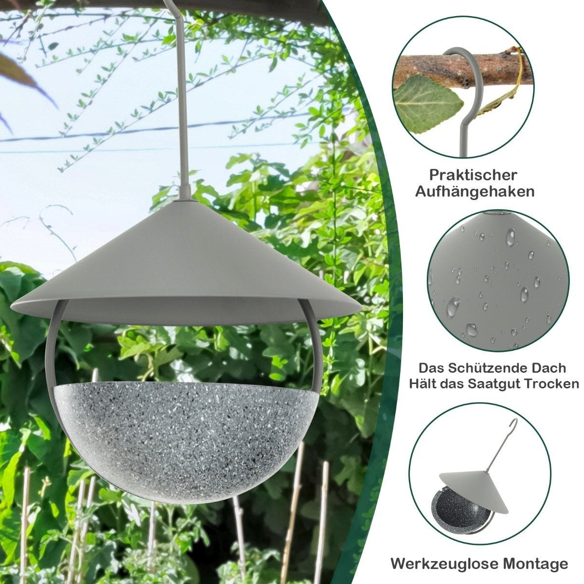Hanging Bird Feeder 2 in 1 Bird Feeder & Bird Bath Grey