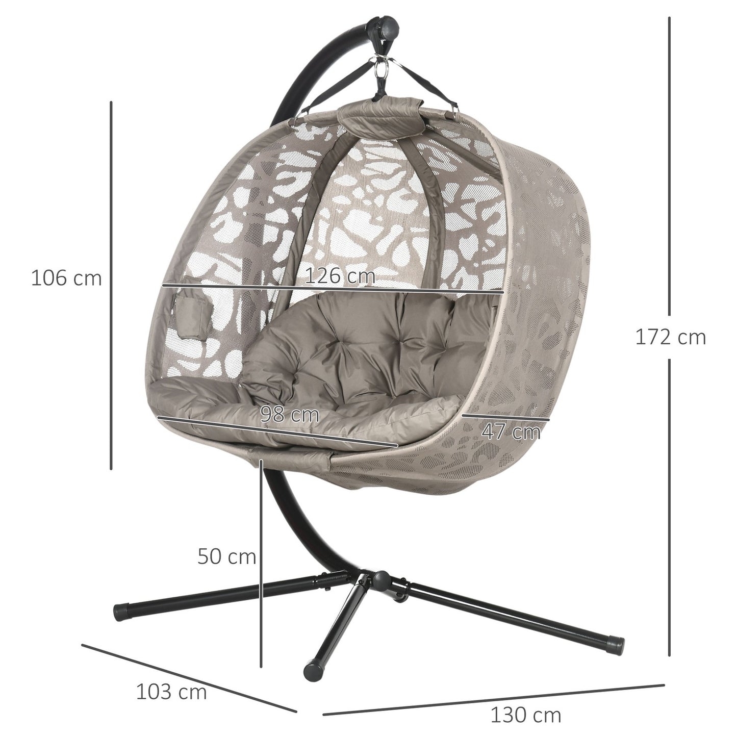2-seat hanging basket chair, folding seat, 240 kg capacity