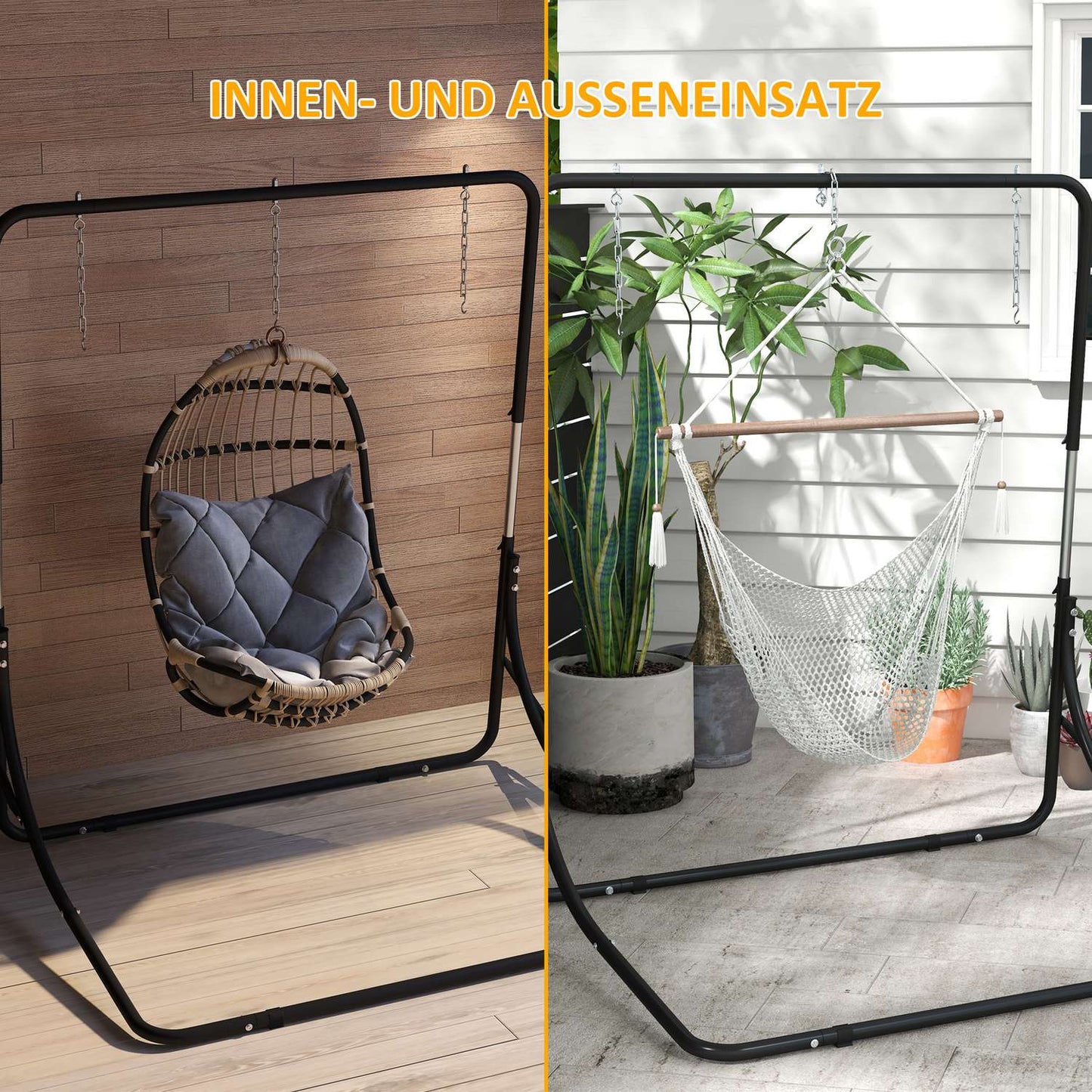 Height-adjustable hanging chair stand, 250 kg capacity, black