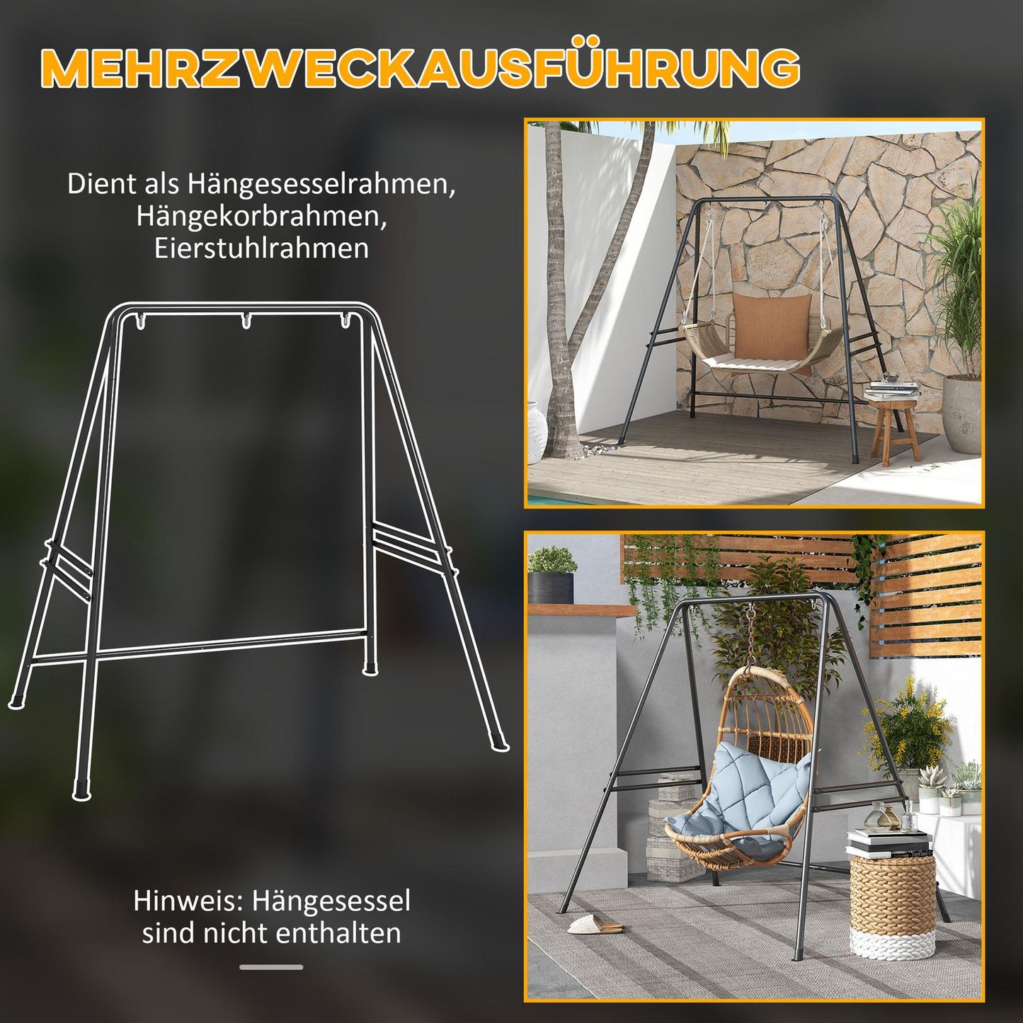 Steel for hanging chairs, 150 kg capacity, indoor/outdoor