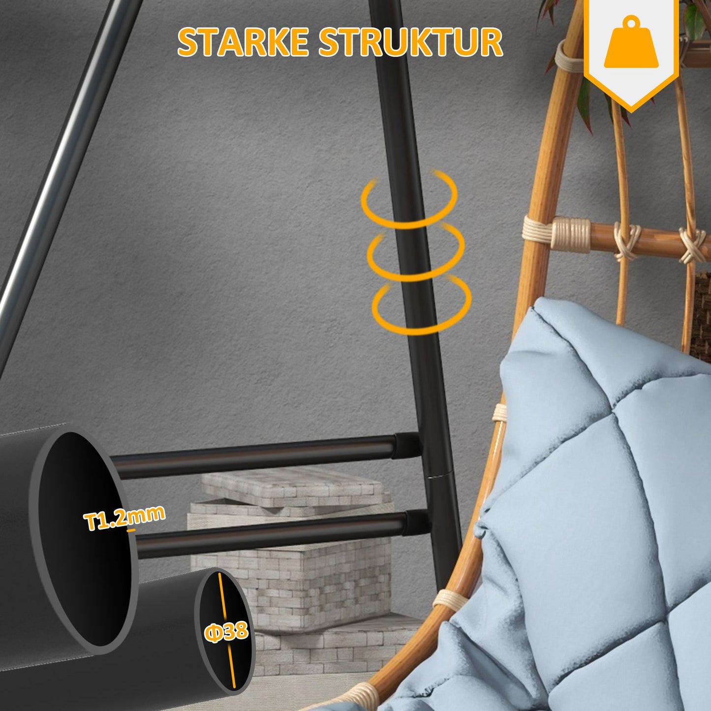 Steel for hanging chairs, 150 kg capacity, indoor/outdoor
