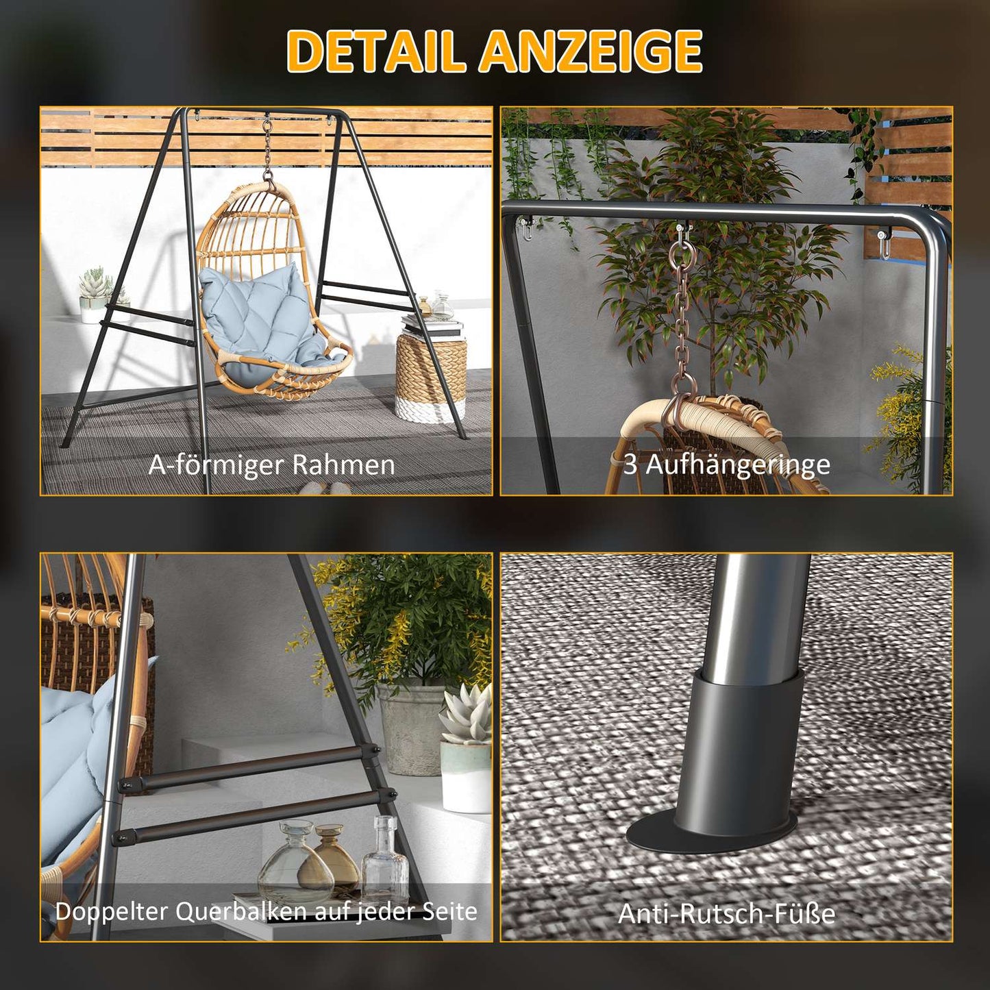 Steel for hanging chairs, 150 kg capacity, indoor/outdoor