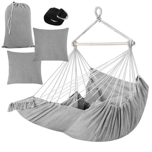 Hanging Chair Swing, 210cm Gray, Cotton Fabric, 2 Cushions
