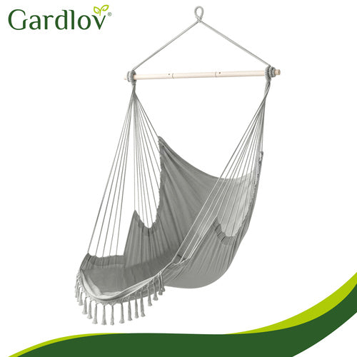 Hanging Chair Swing, 210cm Gray, Cotton Fabric, 2 Cushions