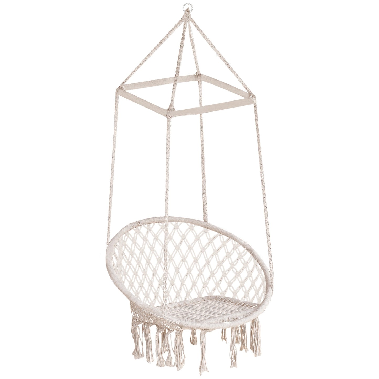 Beige hanging chair in ethnic cotton, UV resistant, weather resistant
