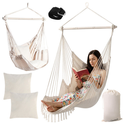 Hanging Chair with Cushions, 150kg Capacity, Beige