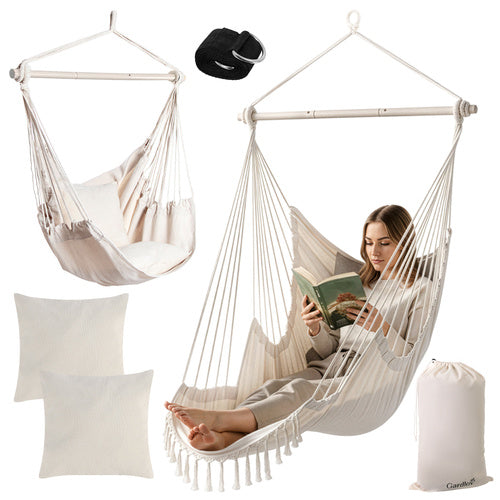 Hanging Chair with Cushions, 150kg Capacity, Beige