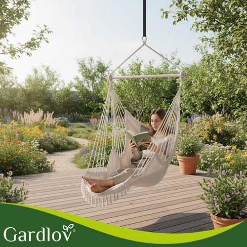 Hanging Chair with Cushions, 150kg Capacity, Beige