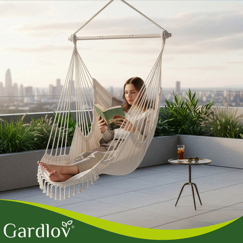 Hanging Chair with Cushions, 150kg Capacity, Beige