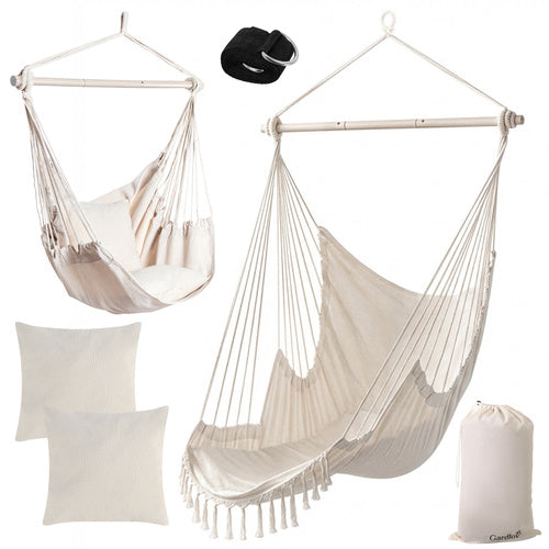Hanging Chair with Cushions, 150kg Capacity, Beige