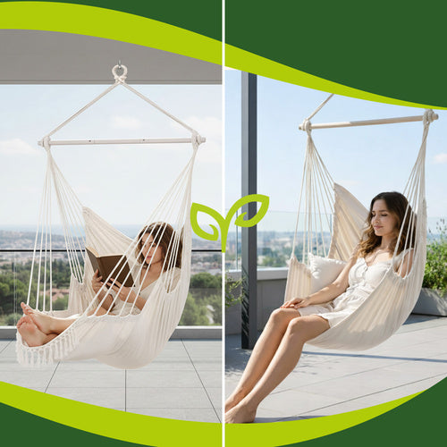 Hanging Chair with Cushions, 150kg Capacity, Beige