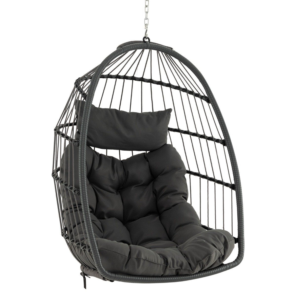 Hanging Egg Chair, Foldable PE Rattan with Cushion, Gray