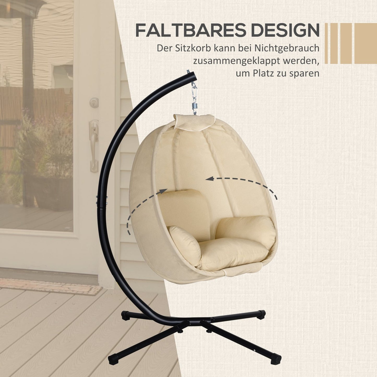 Hanging Egg Chair with Cushion, Indoor/Outdoor, Khaki