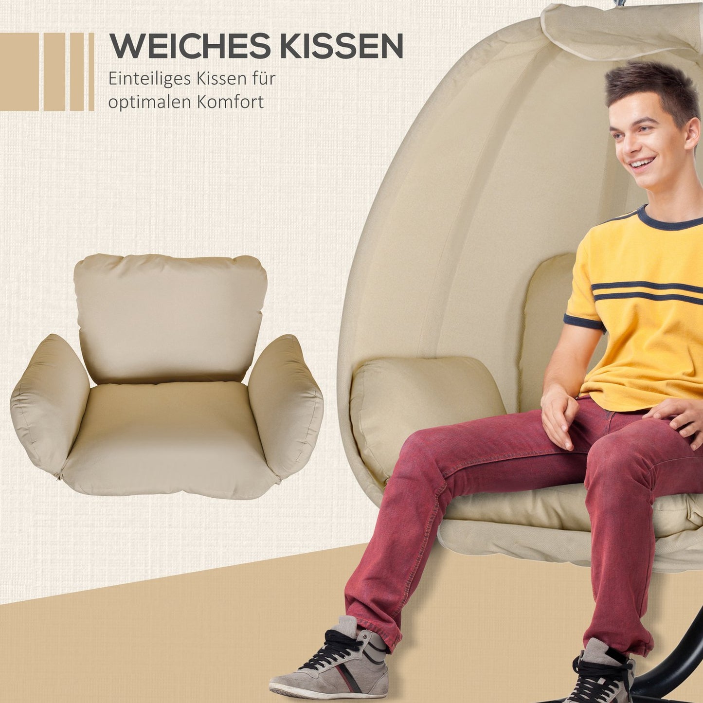 Hanging Egg Chair with Cushion, Indoor/Outdoor, Khaki