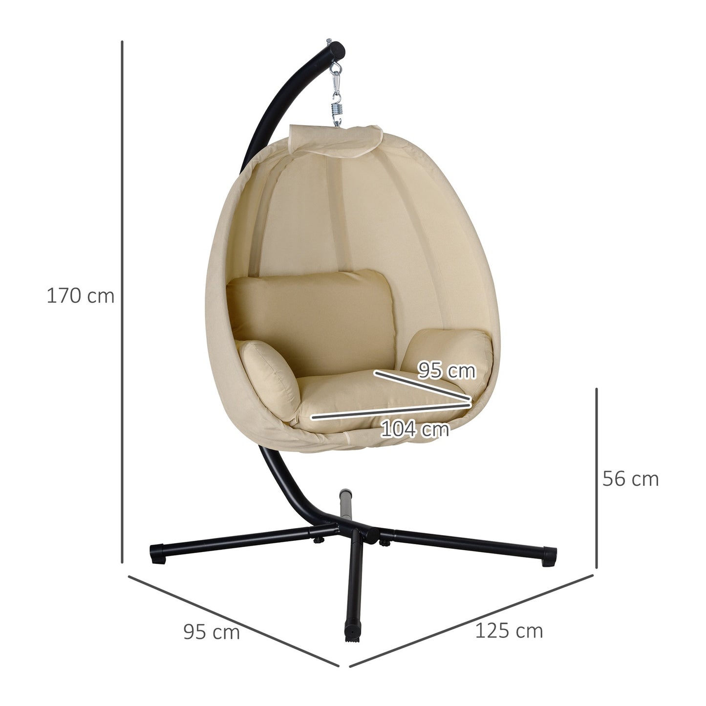 Hanging Egg Chair with Cushion, Indoor/Outdoor, Khaki