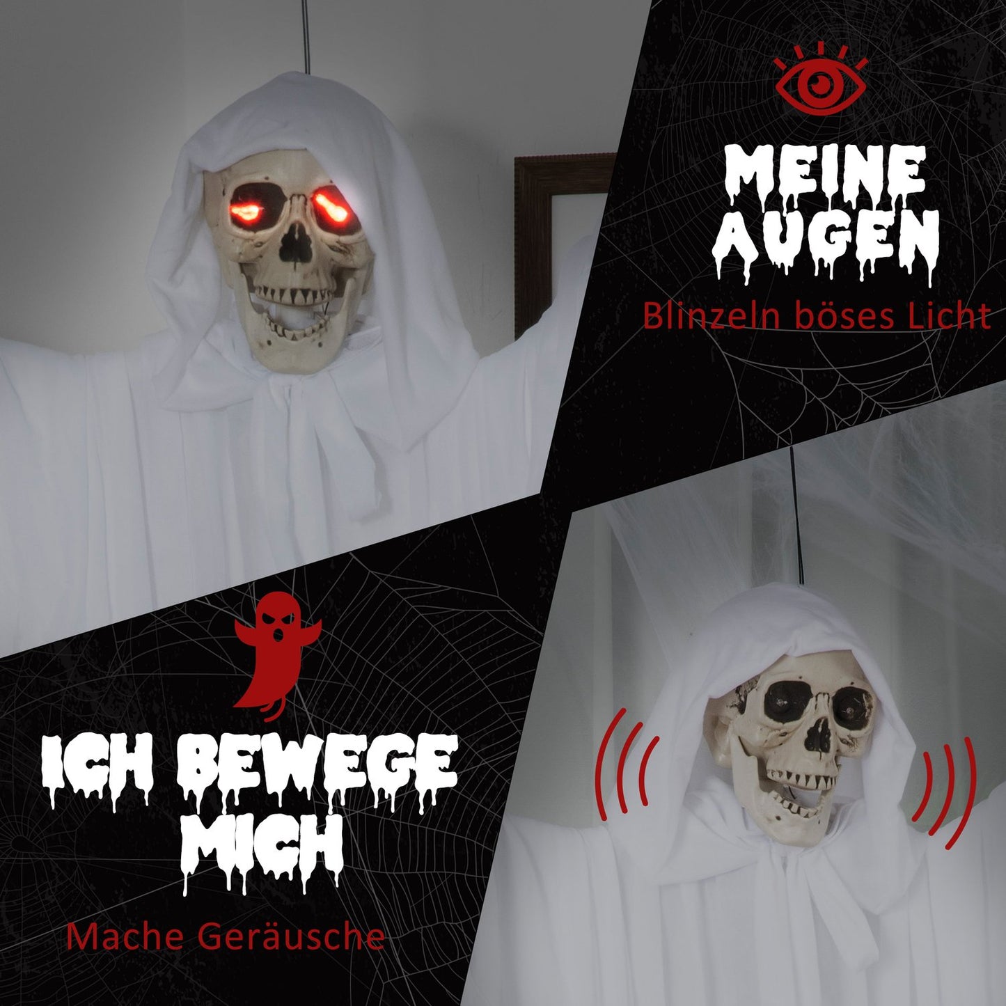 Hanging Glow-In-The-Dark Skeleton With Sound, 153 cm